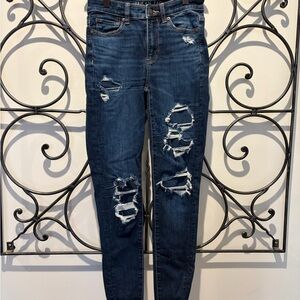 American Eagle Outfitters Dark Blue Distressed Skinny Jeans